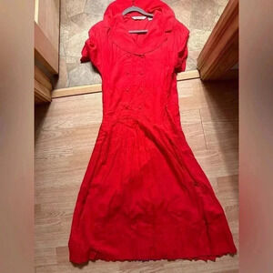 Long Red Button Collared Adjustable Shoulder Pads Floor Length Dress Size‎ Small